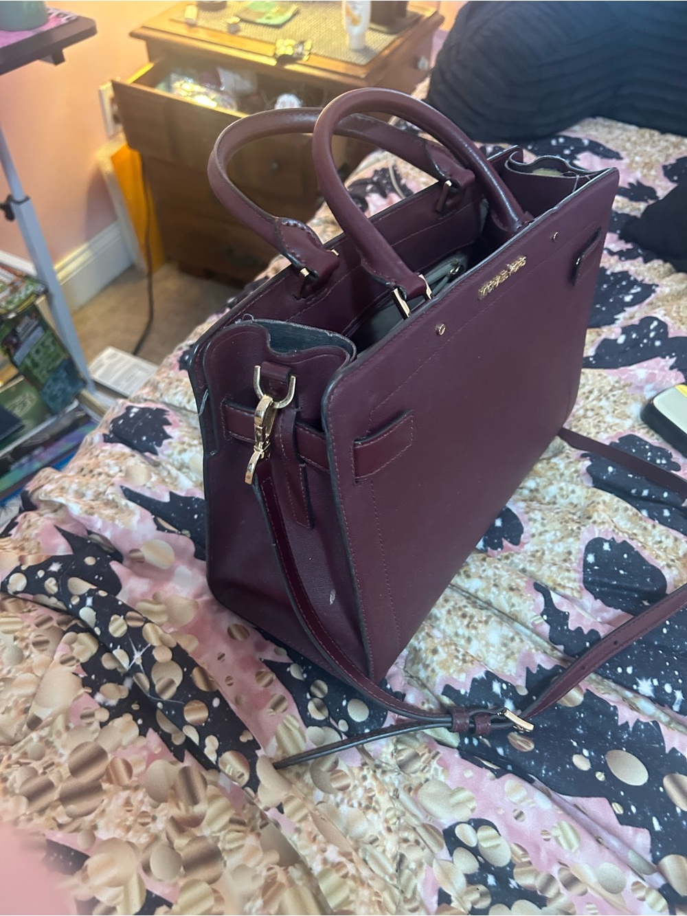 Michael Kors Burgundy Leather Structured Satchel